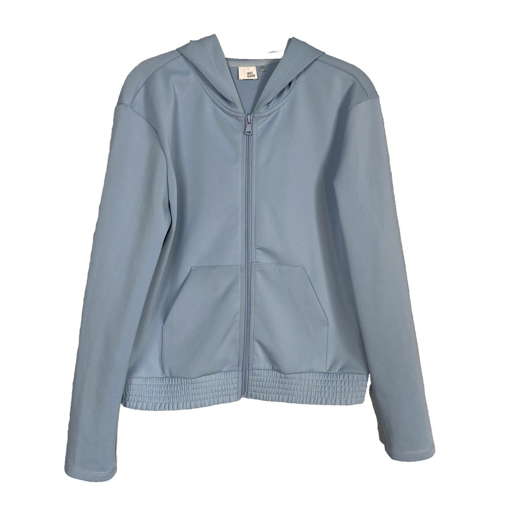 IRIS & INK Hoodie Jacket Women's Medium Full Zip Blue Stretch Soft Poly Elastane